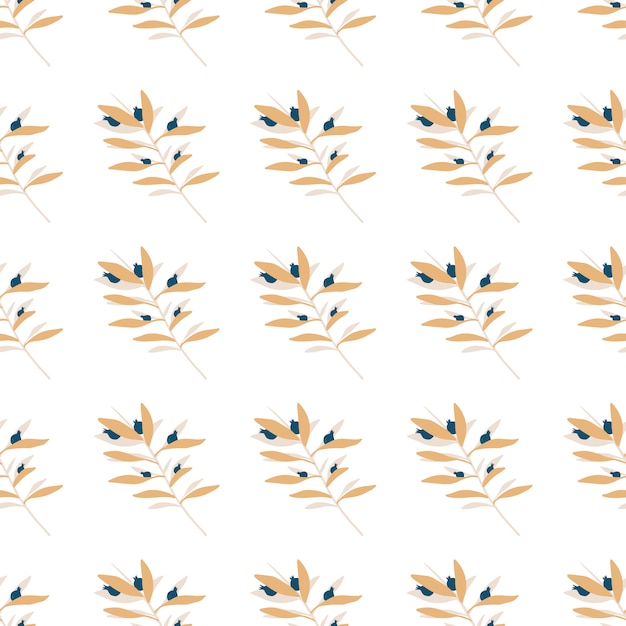 Seamless pattern with geometric branch leaves in retro style.