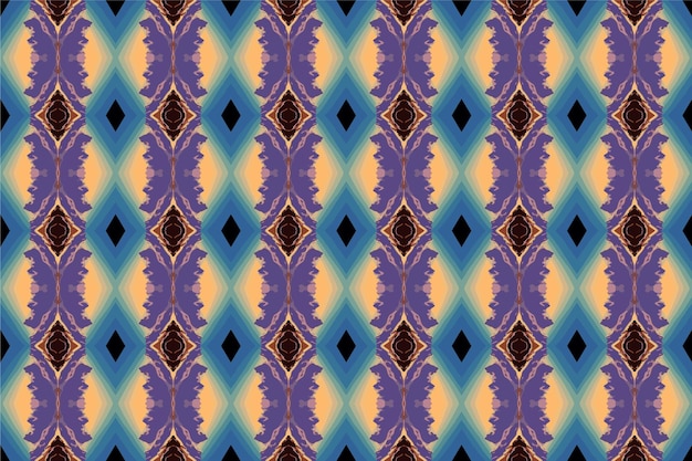 Seamless pattern with a geometric design in purple, orange, yellow and blue colors.