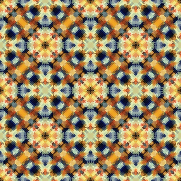 Seamless pattern with a geometric design in yellow, blue, orange and red colors.