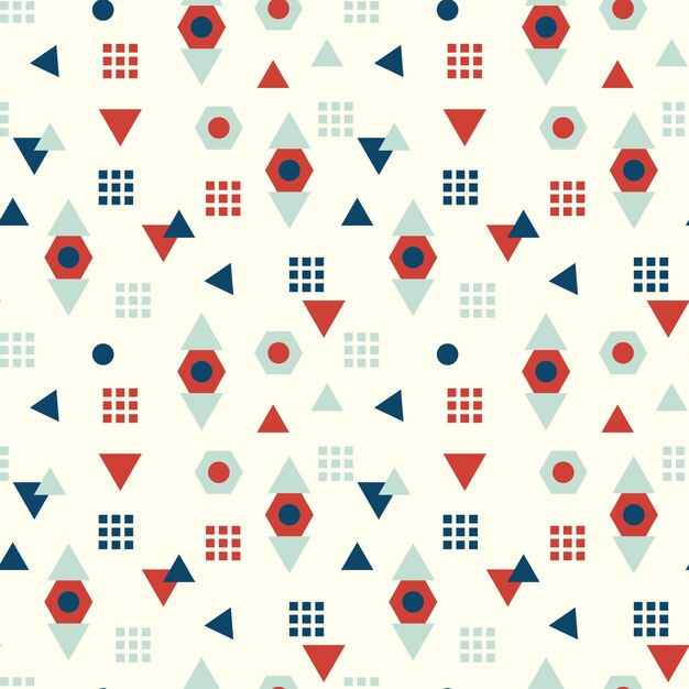 Seamless pattern with geometric shapes red and blue triangles red and blue circles