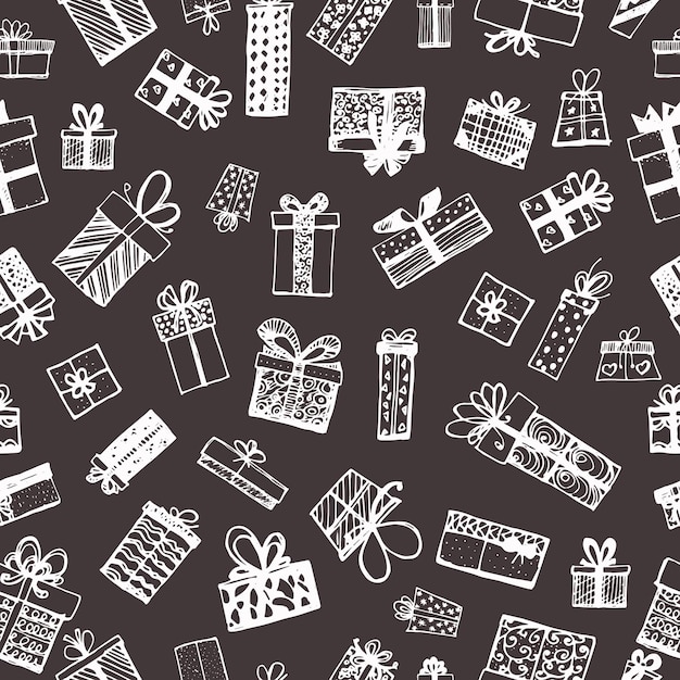 Seamless pattern with gift boxes Hand drawn Vector illustration