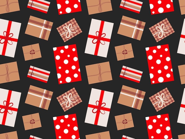 Seamless pattern with gifts gift boxes on a black background vector illustration for wrapping paper