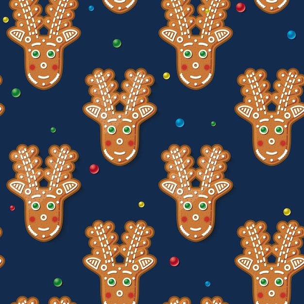ブルー クリスマス クッキーにジンジャーブレッド鹿とのシームレスなパターン