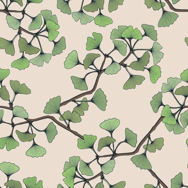 Vector seamless pattern with ginkgo leaf branch