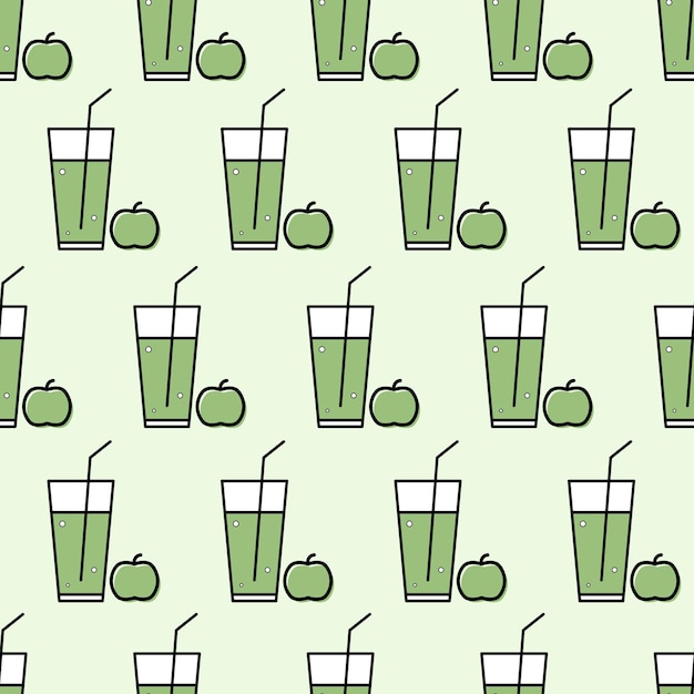 A seamless pattern with a glass of apple juice