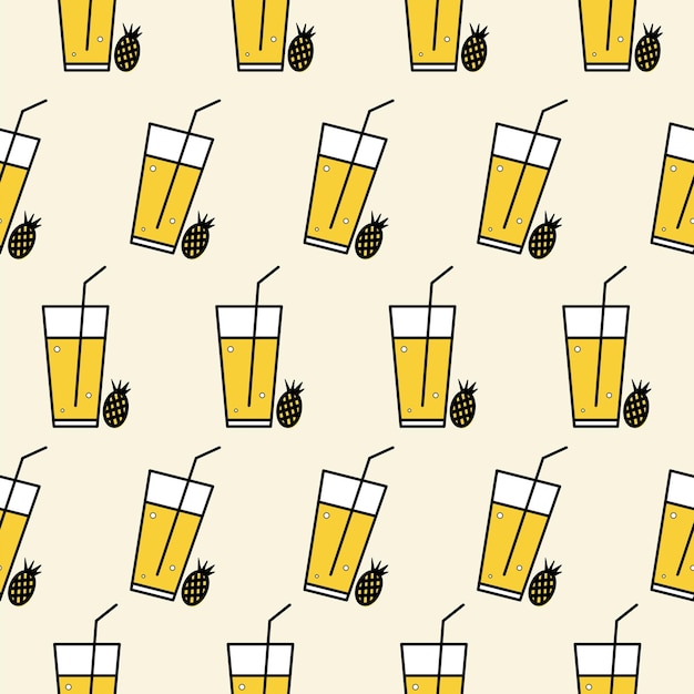 A seamless pattern with a glass of pineapple juice