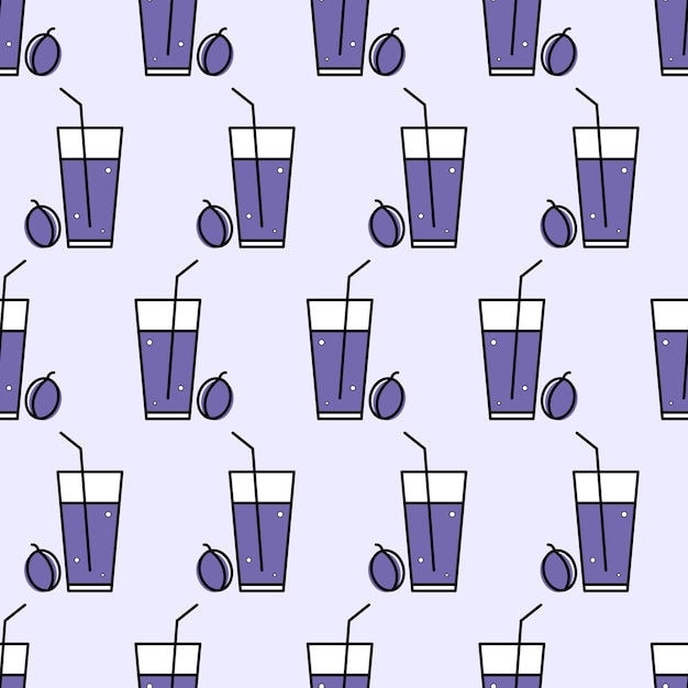 A seamless pattern with a glass of plum juice