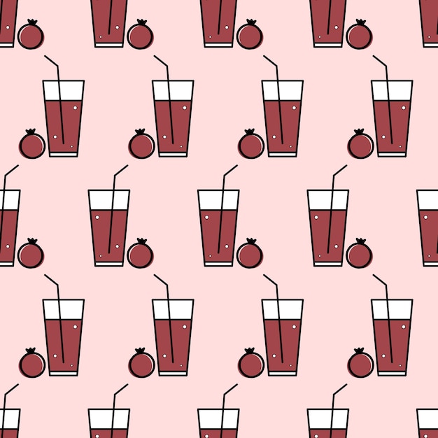 A seamless pattern with a glass of pomegranate juice