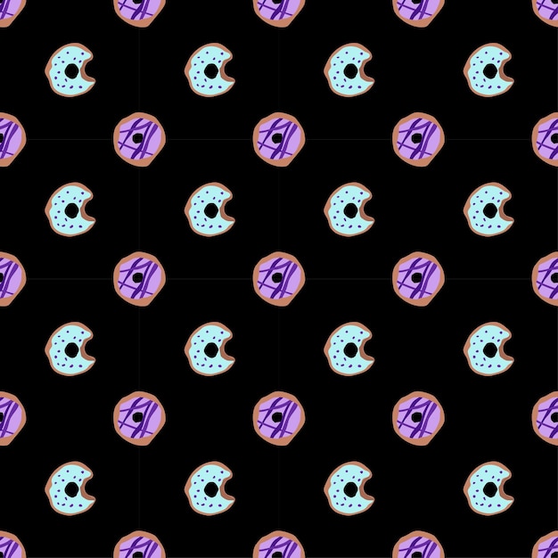 Seamless pattern with glazed donuts Bright juicy pattern on a black background