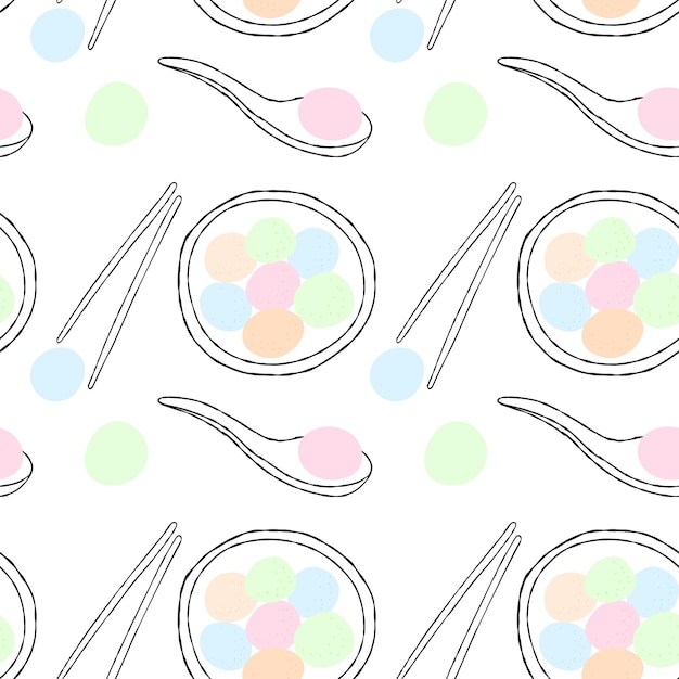 Vector seamless pattern with glutinous rice balls illustration pastel color on white background