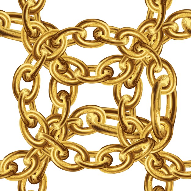 織物デザインの黄金のチェーン付きのシームレスパターン バロックの黄金のベクトルイラスト