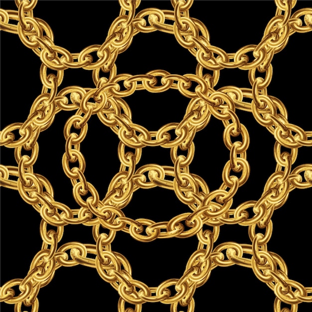 Vector seamless pattern with gold chains for fabric design on black background baroque golden illustration