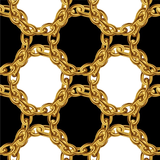 Vector seamless pattern with gold chains for fabric design on black background baroque golden illustration