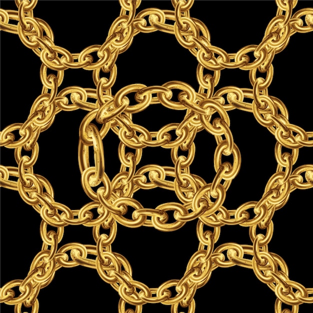 Seamless pattern with gold chains for fabric design on black background baroque golden illustration