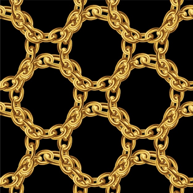 Seamless pattern with gold chains for fabric design on black background baroque golden illustration