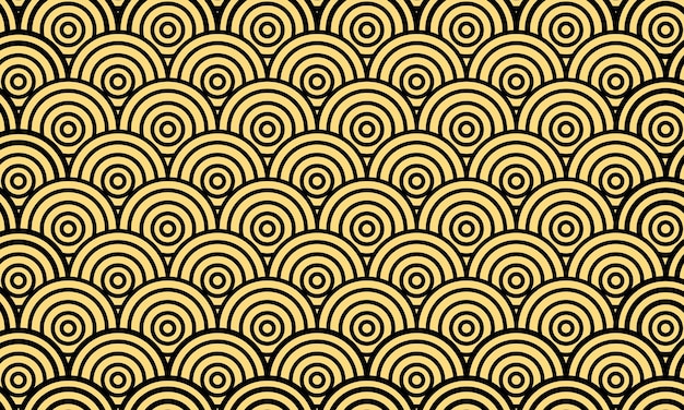 Vector a seamless pattern with gold circles on a black background.