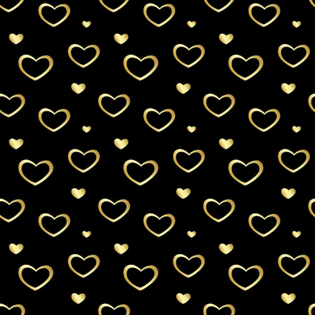 Вектор Бесшовный рисунок с золотым сердцем на черном
