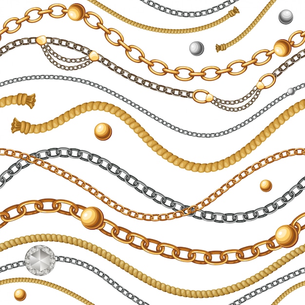 Seamless pattern with gold and silver chains.