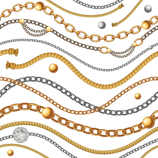 Vector seamless pattern with gold and silver chains.