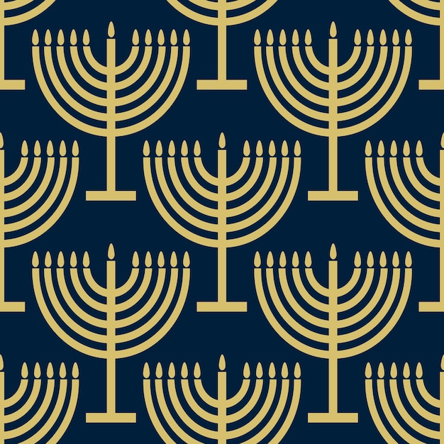 Вектор Бесшовный узор с золотыми символами на синем фоне для еврейского праздника ханука