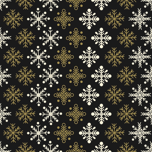 Seamless pattern with gold and white snowflakes on a dark background New Year illustration