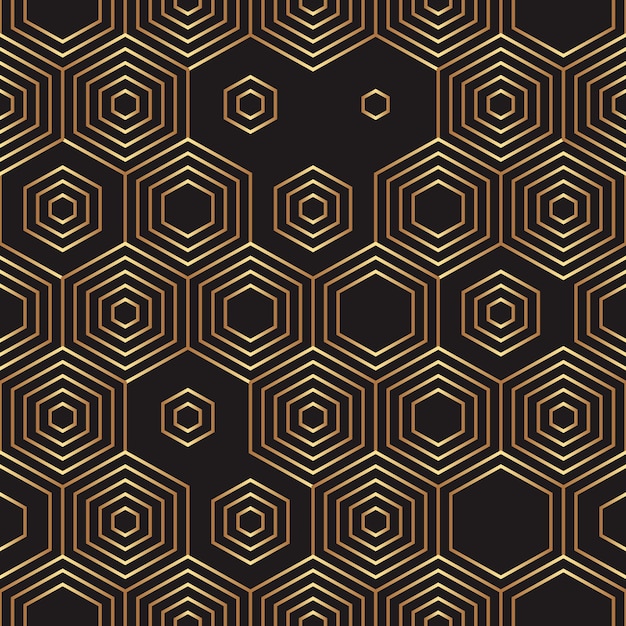 Seamless pattern with golden hexagons on a black background