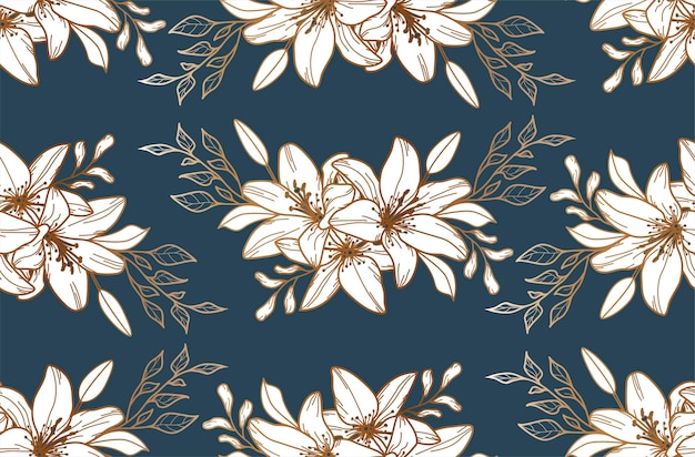 Seamless pattern with golden lilies. flower background. textile. fabric pattern.