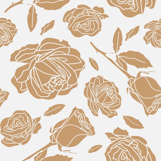 Seamless pattern with golden roses and leaves in light gray background Romantic and vintage style suitable for valentines product home decor background package gift wall paper graphic design