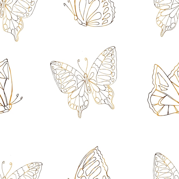 Vector seamless pattern with golden silhouette butterfly