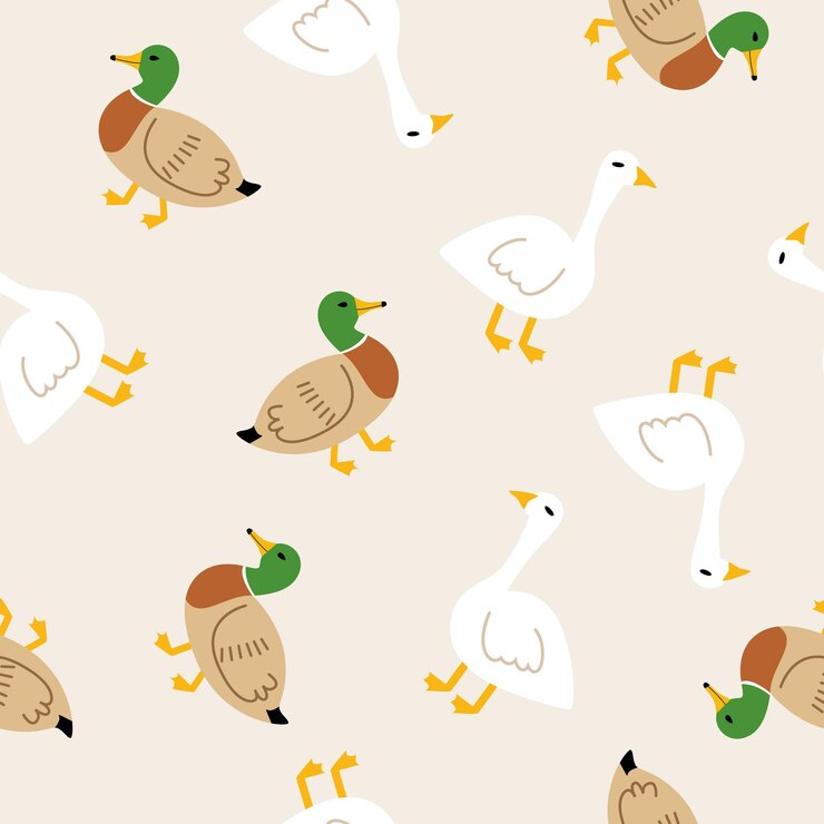 Vector seamless pattern with goose and duck on a beige background. wallpaper, textiles, print. vector flat 