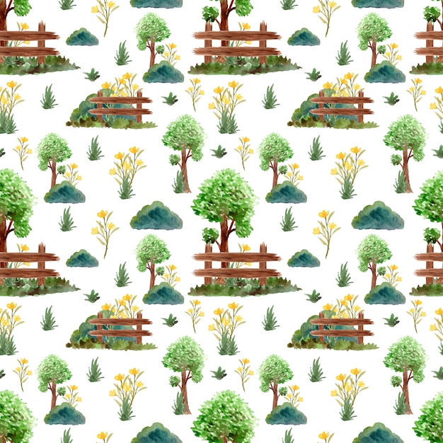 화려한 나무와 꽃으로 완벽 한 패턴