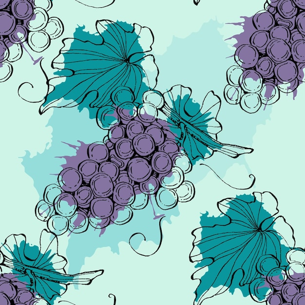 Seamless pattern with grape branch