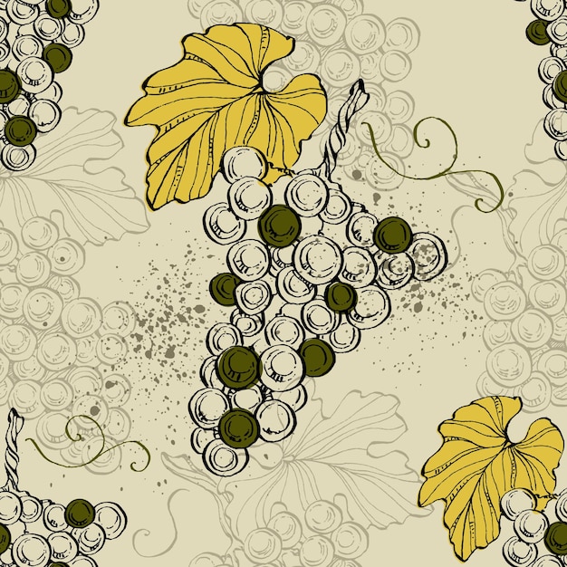 Vector seamless pattern with grape branch