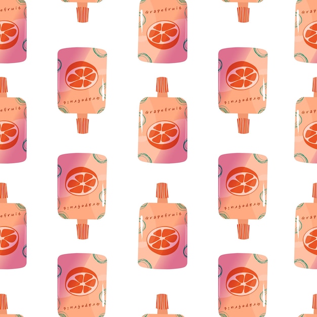 Seamless pattern with grapefruit flavor Cute delicious drink