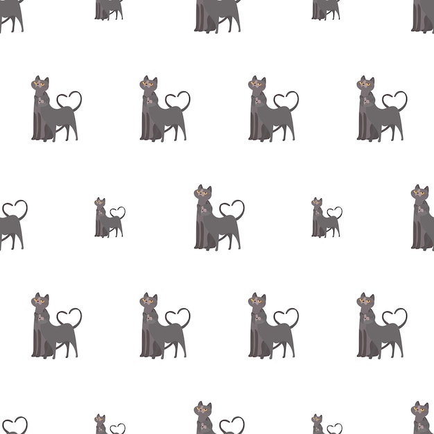 Seamless pattern with a gray cat. Suitable for backgrounds, postcards, and wrapping paper. Vector.