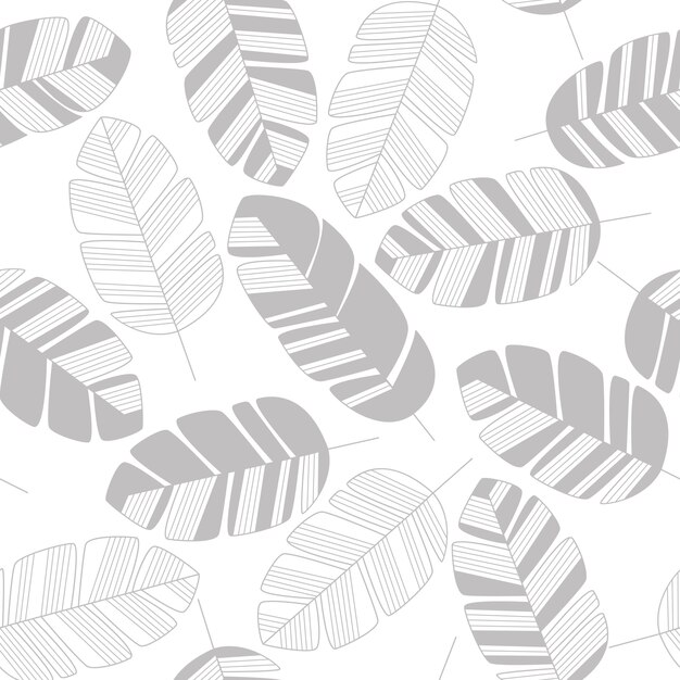 Seamless pattern with gray leaves on white background