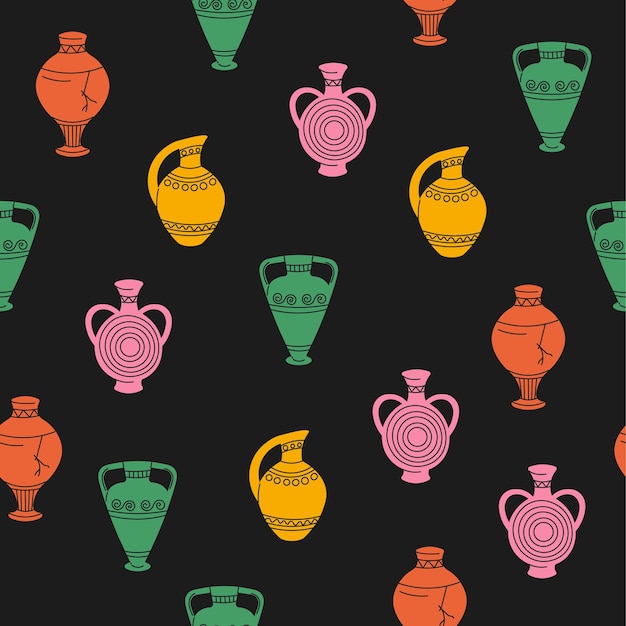 Seamless pattern with Greek ancient vase Vector hand drawn abstract illustration