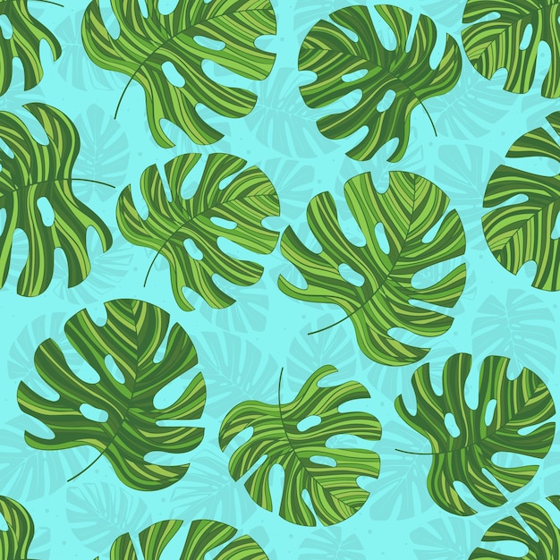 Seamless pattern with green contoured monstera Bright background Creative botanic print