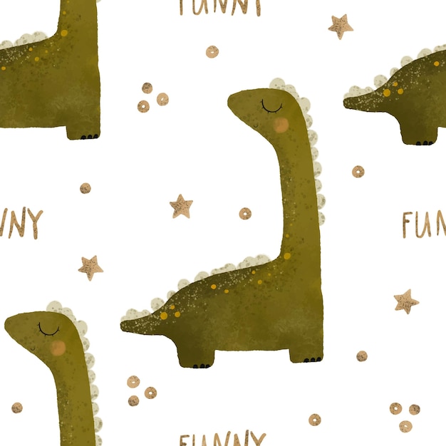 seamless pattern with green dino illustration dinosaur isolated clipart Childish card with t rex set