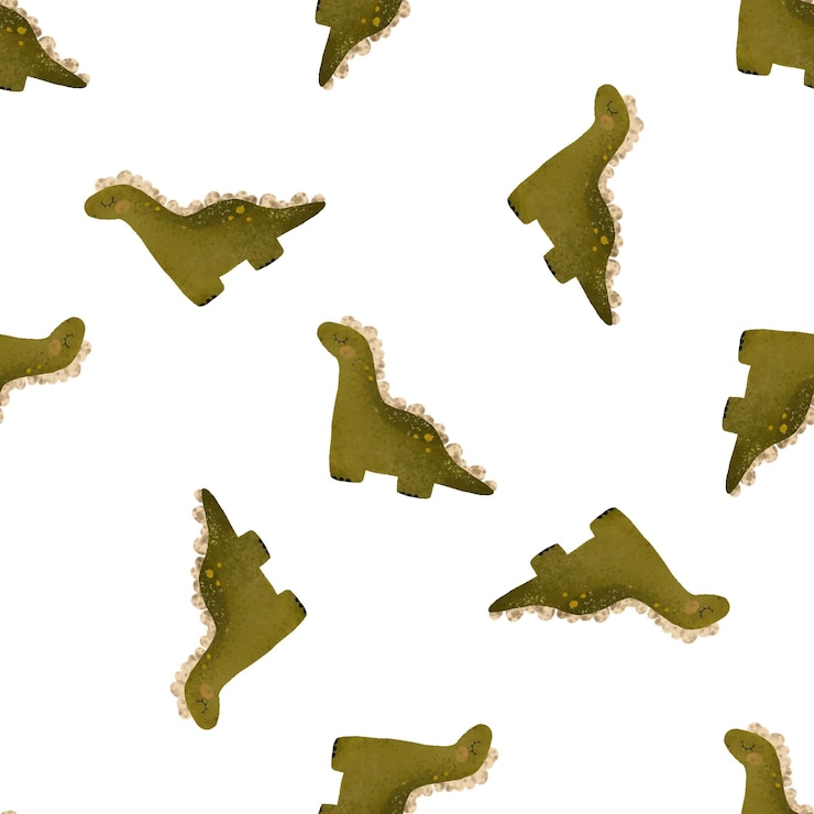 Vector seamless pattern with green dino illustration dinosaur isolated clipart childish card with t rex set
