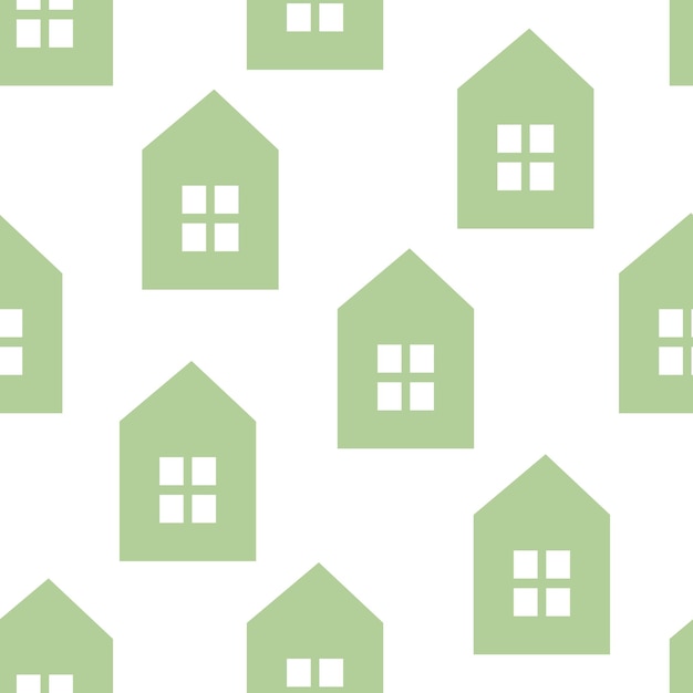 Vector seamless pattern with green doodle house