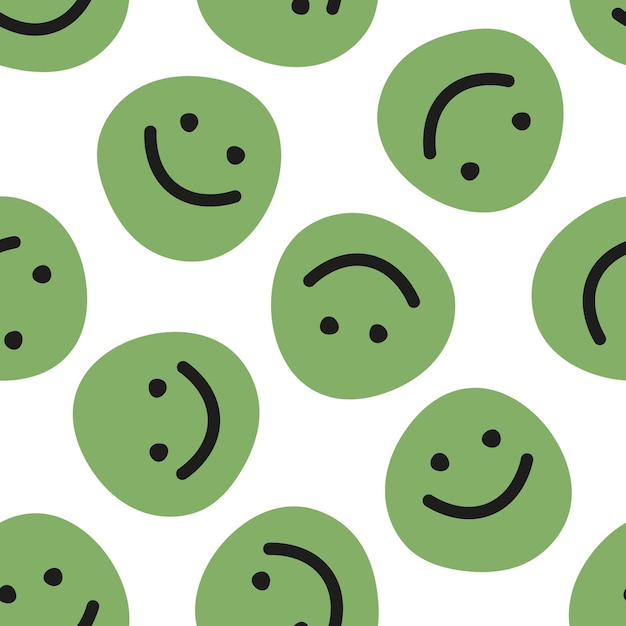 Seamless pattern with green happy faces