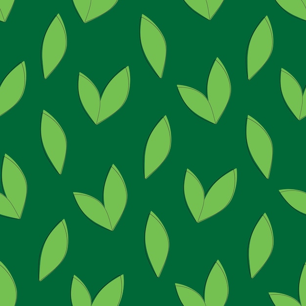 Бесшовный узор с зелеными листьями на зеленом фоне