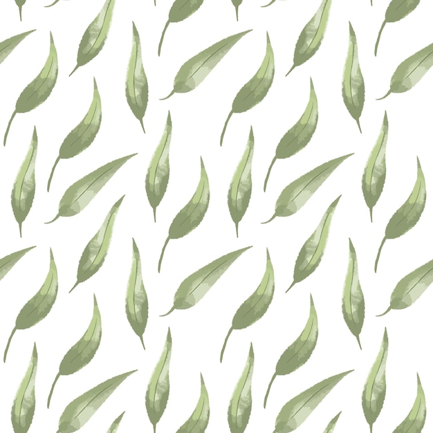 Seamless pattern with green leaves vector illustration in vintage watercolor style