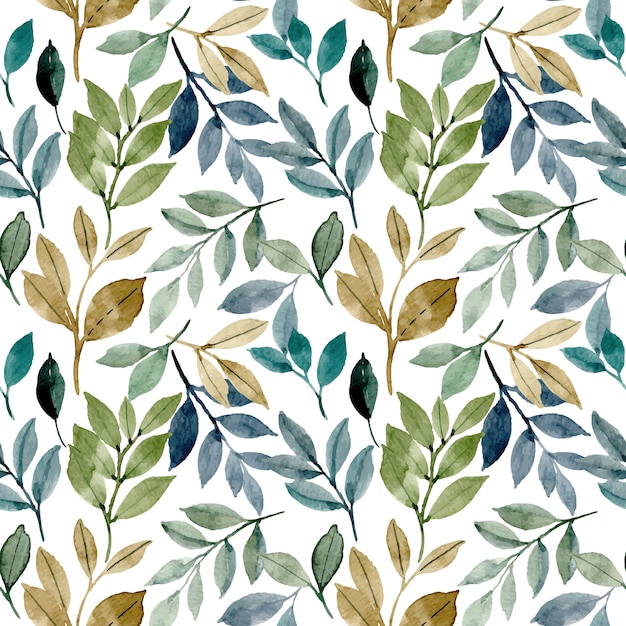 seamless pattern with green leaves watercolor