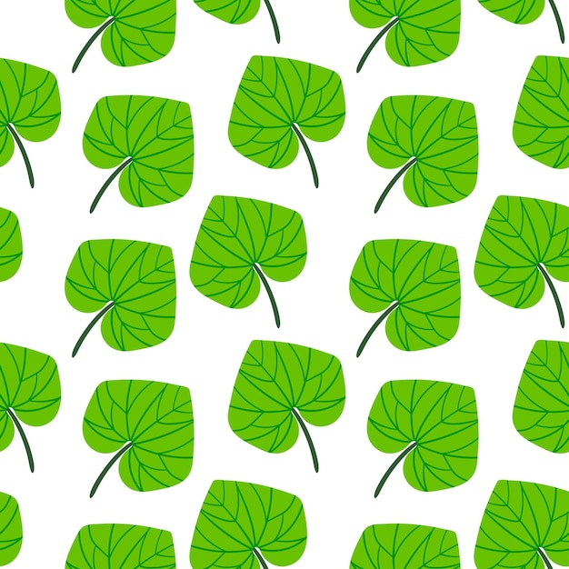 Seamless pattern with green leaves on a white background. Leaves pattern in random order