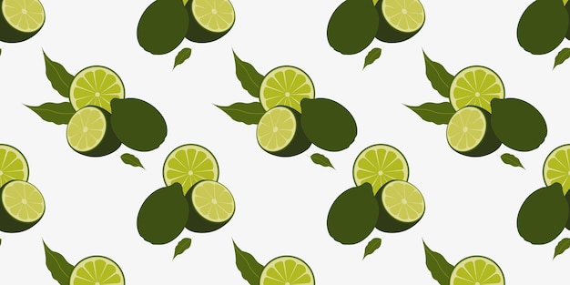Seamless pattern with green lemon or lime. Vector illustration