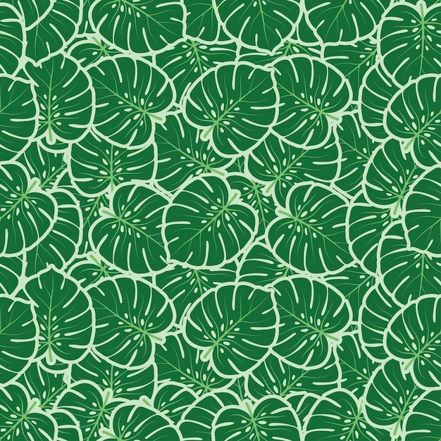 Seamless pattern with green Monstera leaves