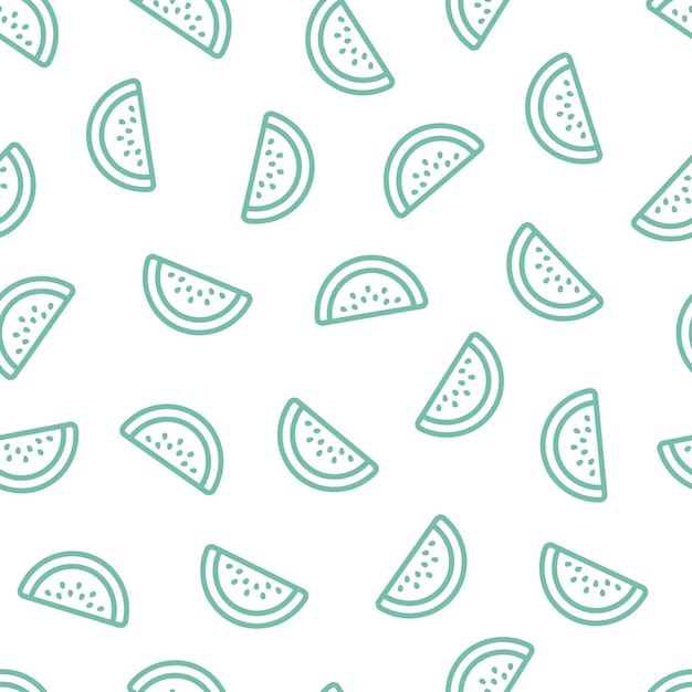 Seamless pattern with green outline watermelon slices