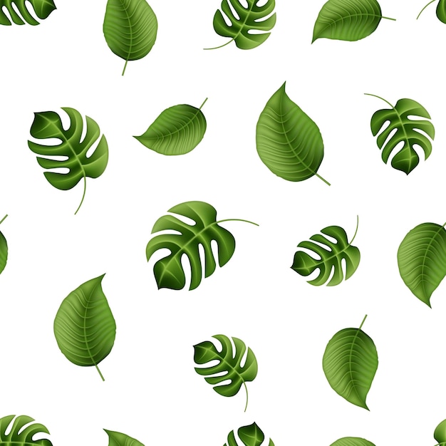 Seamless pattern with green realistic leaves.